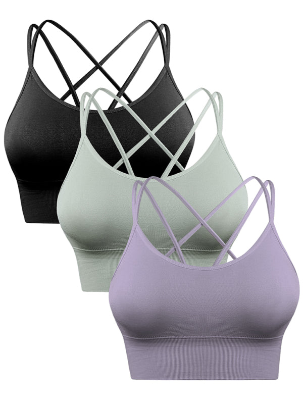 3 Pack Women's Seamless Crisscross Sports Bra Medium-Impact Fitness
