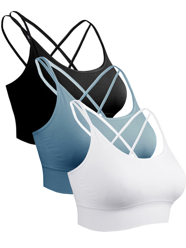 3 Pack Women's Seamless Crisscross Sports Bra Medium-Impact Fitness