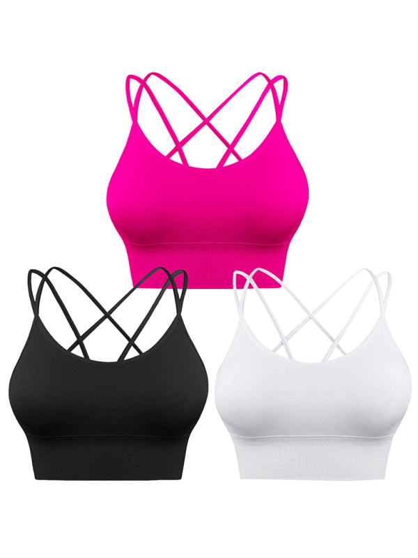 3 Pack Women's Seamless Crisscross Sports Bra Medium-Impact Fitness