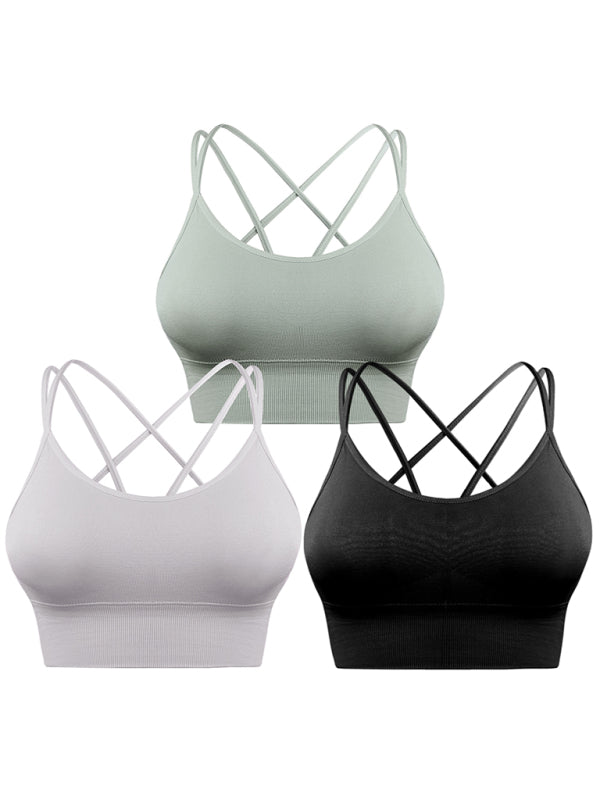3 Pack Women's Seamless Crisscross Sports Bra Medium-Impact Fitness