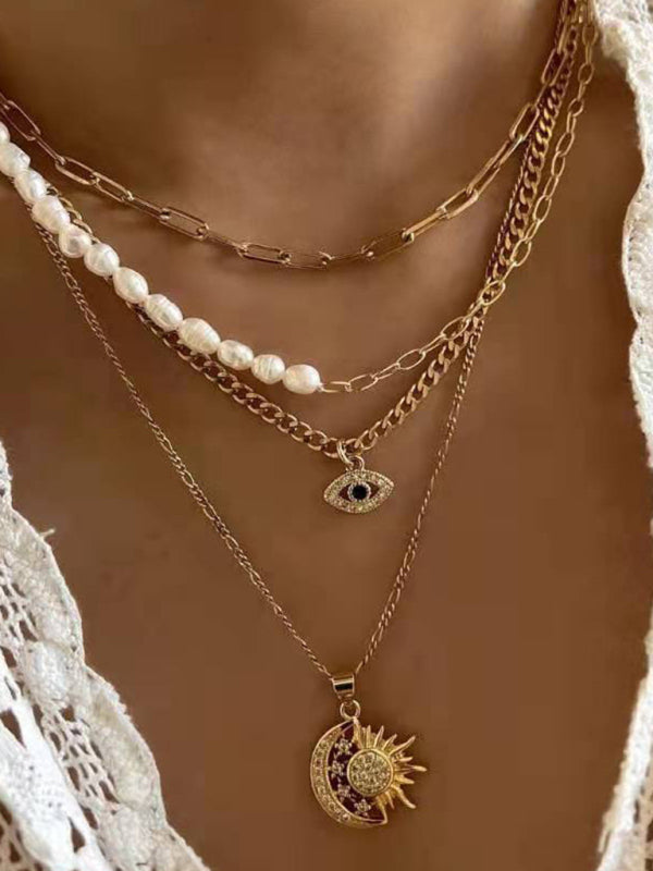 Gold-Plated Evil Eye Multi-Layer Necklace