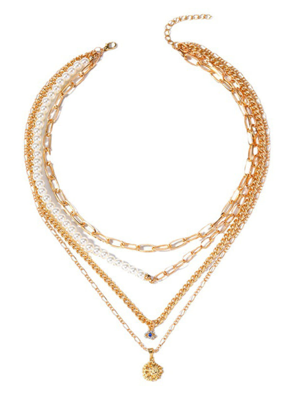 Gold-Plated Evil Eye Multi-Layer Necklace