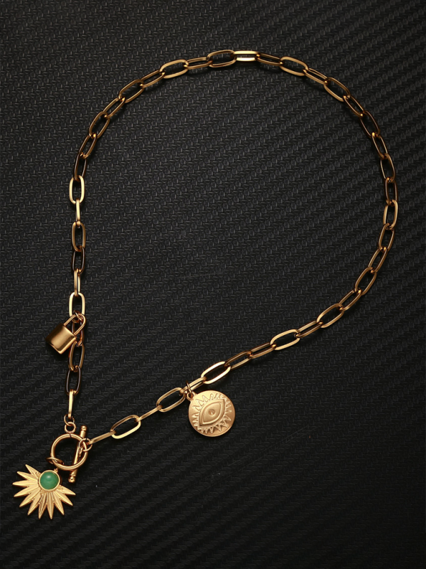 Leaves Devil's Eye Lock Pendant Buckle Necklace