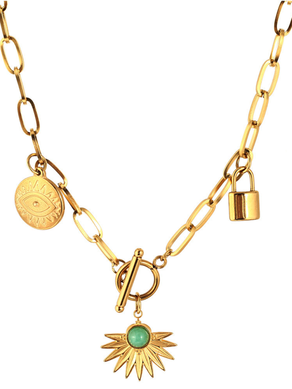 Leaves Devil's Eye Lock Pendant Buckle Necklace