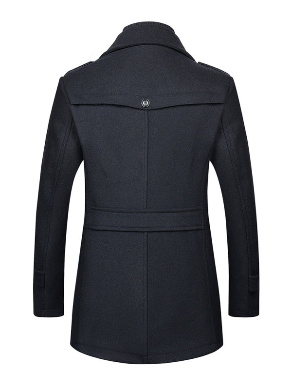 Men's Double Collar Zippered Wool Coat with Pockets Available in Sizes M-3XL