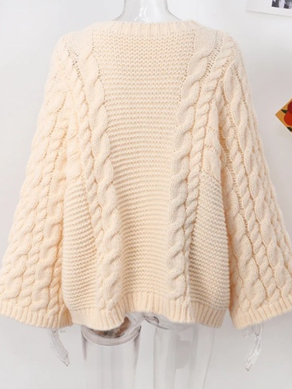 Women's Round Neck Bell Sleeve Loose Knitted Sweater