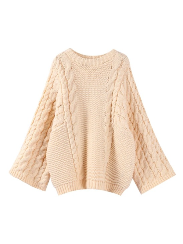Women's Round Neck Bell Sleeve Loose Knitted Sweater