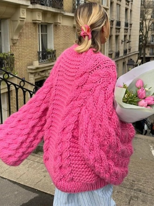 Women's Round Neck Bell Sleeve Loose Knitted Sweater