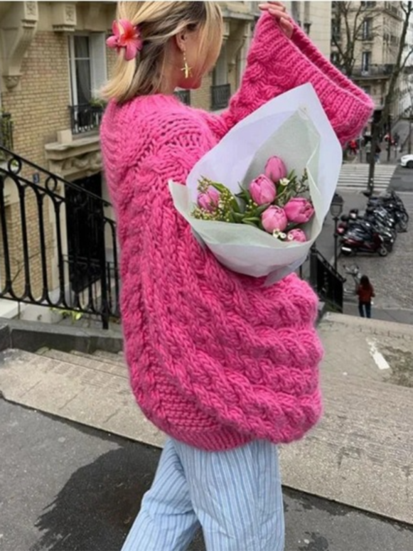 Women's Round Neck Bell Sleeve Loose Knitted Sweater