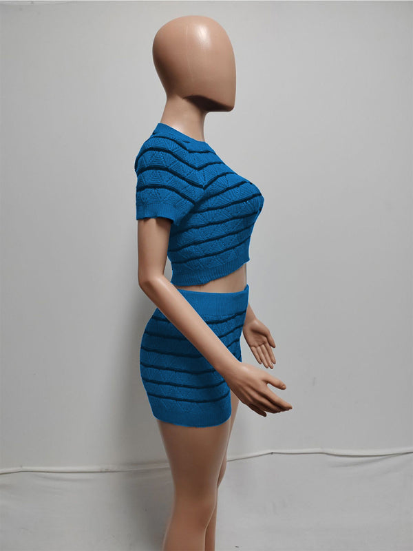 NEW ITEM! Women's Striped Short Sleeve Cropped Top and Sexy Shorts Set