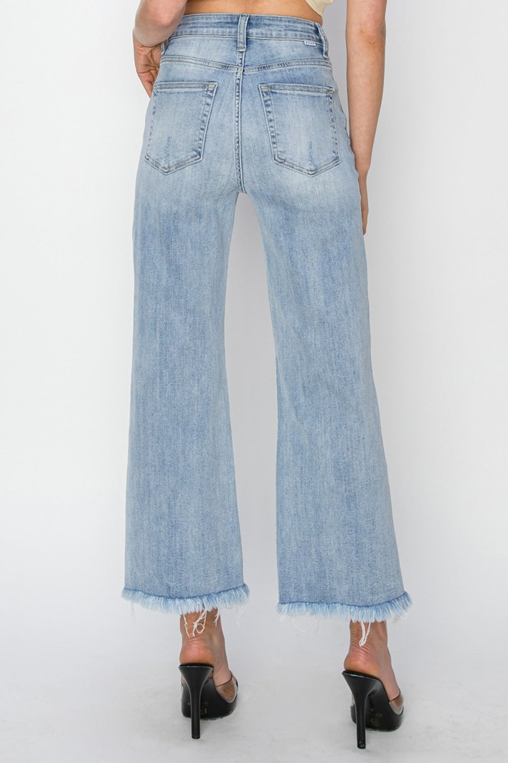 Women's High Rise Crop Wide Fray Hem Jeans