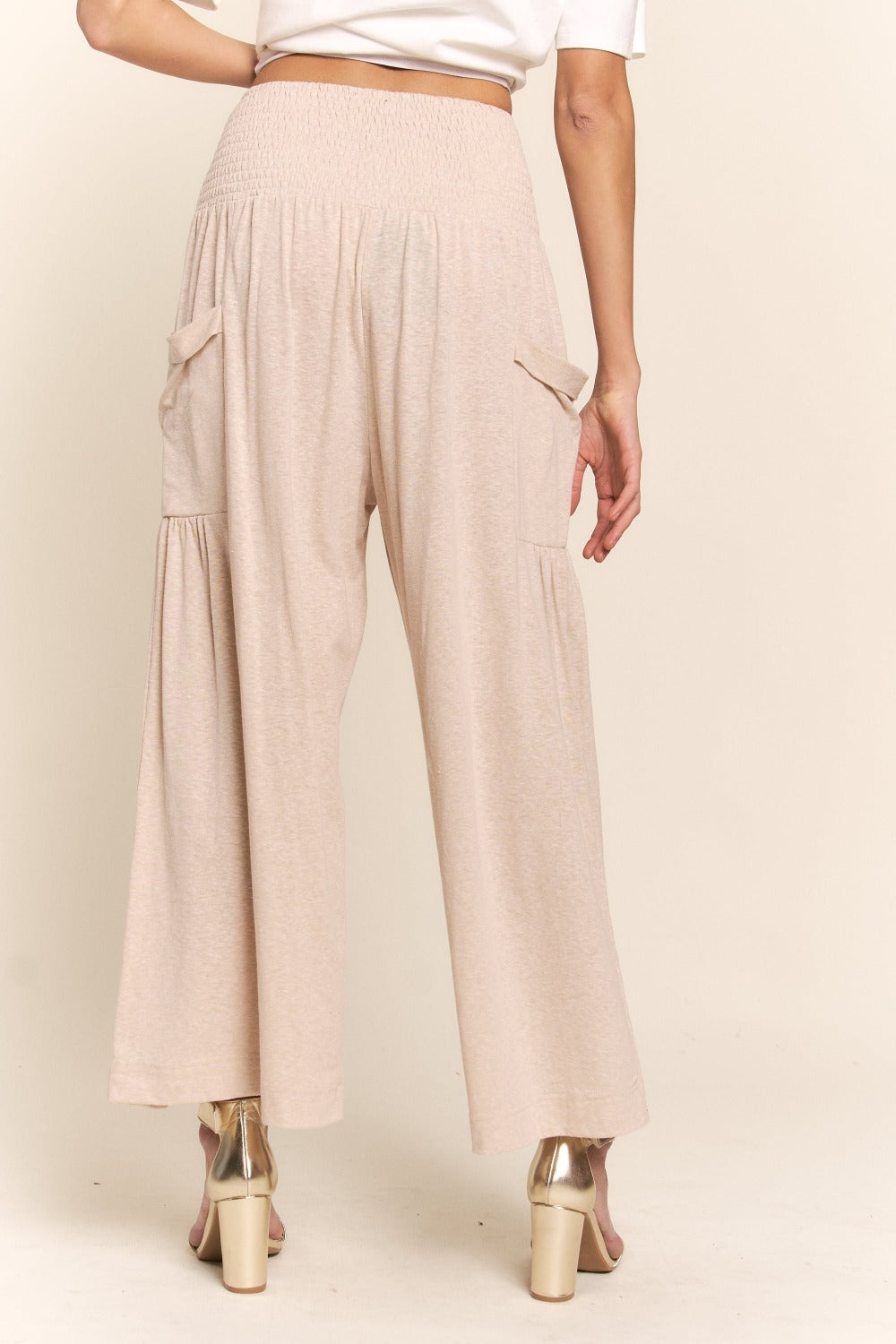 Women's Smocked Waist Boho Wide Leg Pants with Pockets