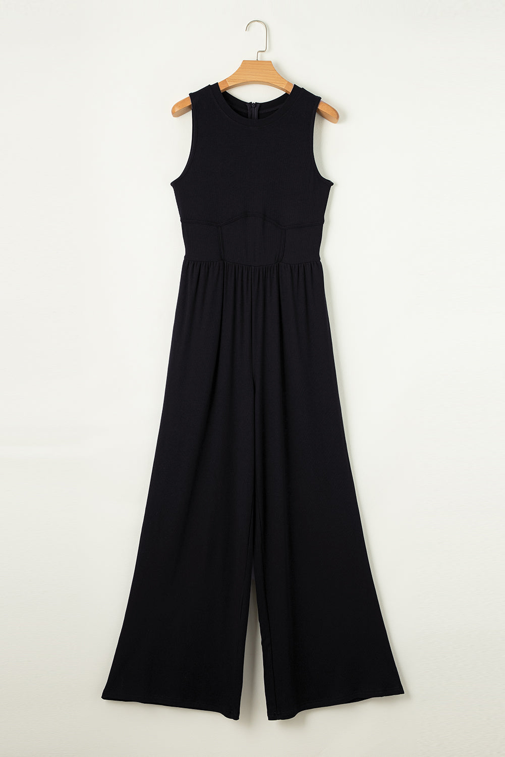 Women's Black Cinched Waist Sleeveless Wide Leg Jumpsuit