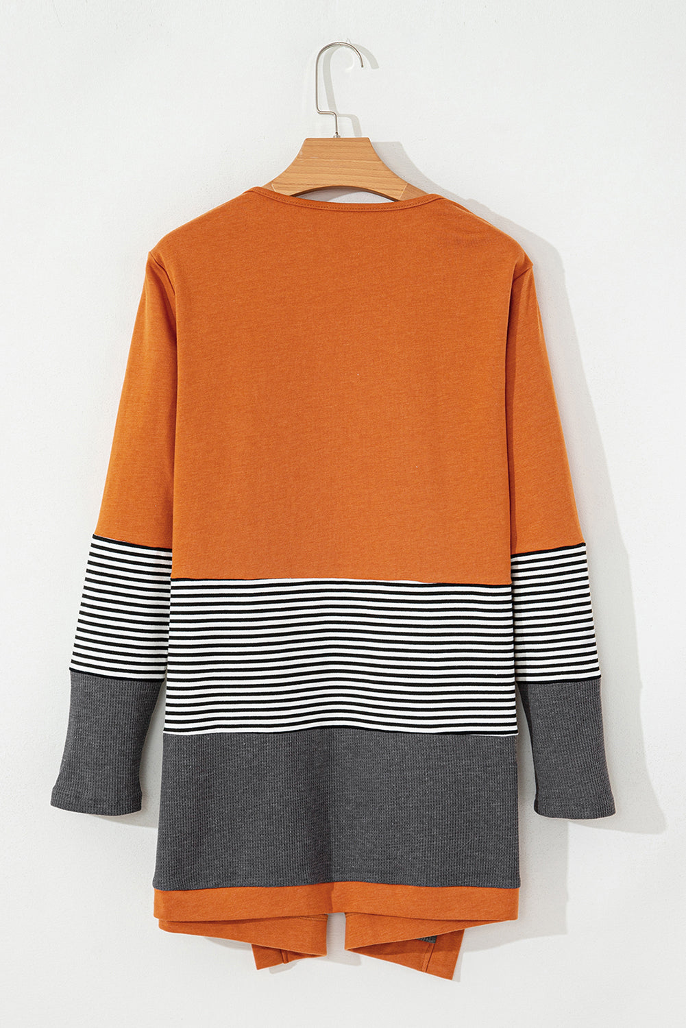 Women's Orange Colorblock Striped Patchwork Open Cardigan