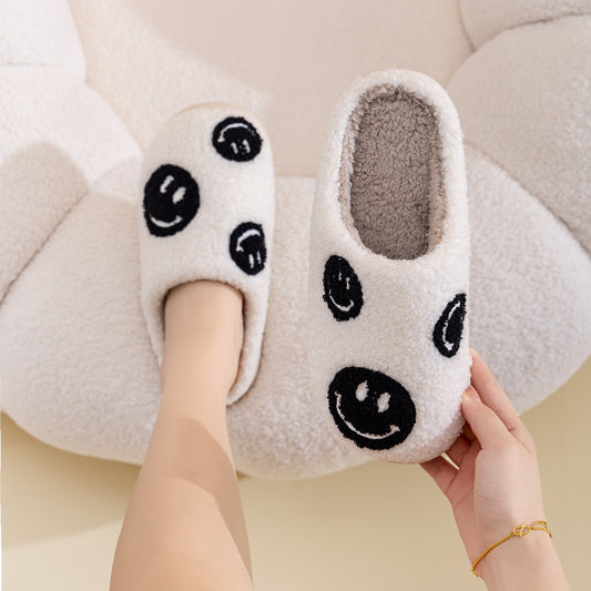 Women's Black Smile Melody Smiley Face Slippers