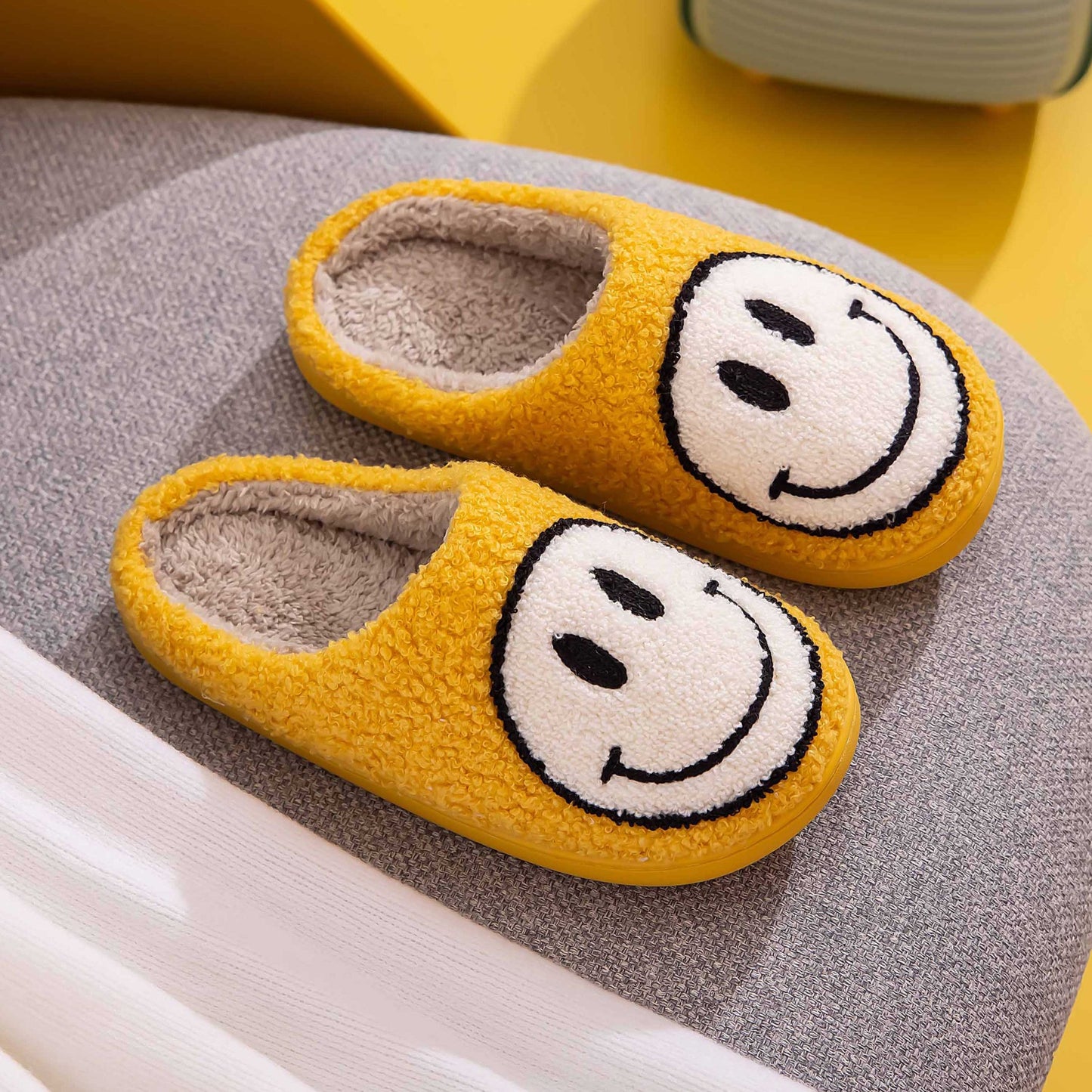 Women's Yellow Melody Smiley Face Slippers