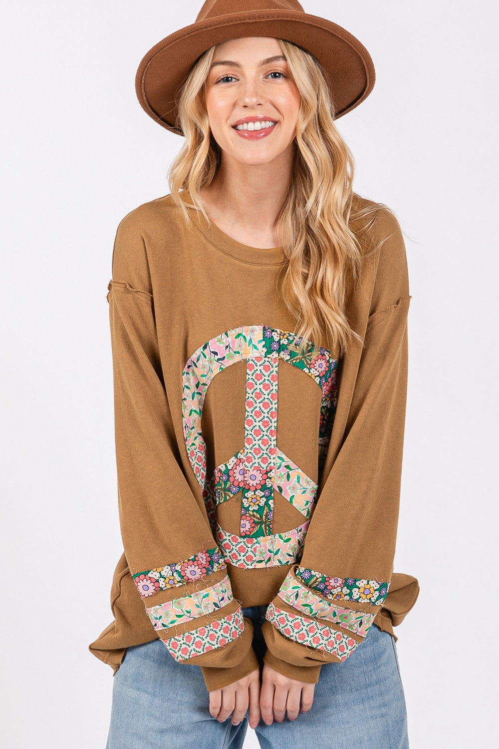 Women's Peace Applique Patch Long Sleeve Top