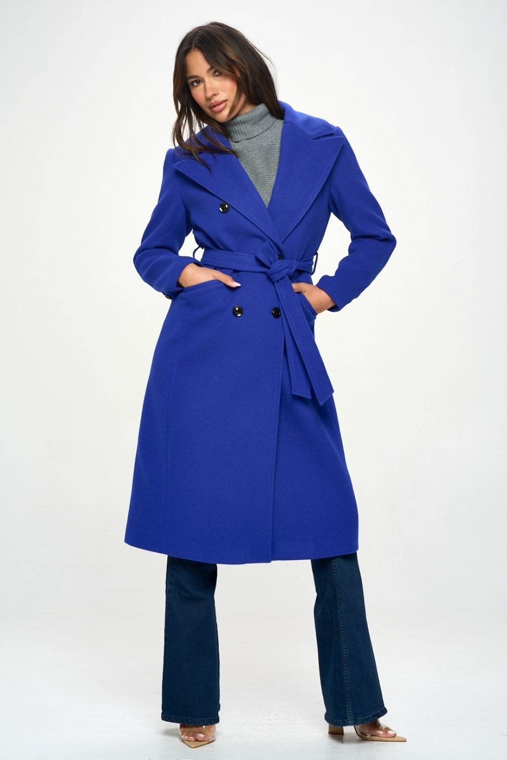 Women's Double-Breasted 100% Vegan Wool Longline Coat