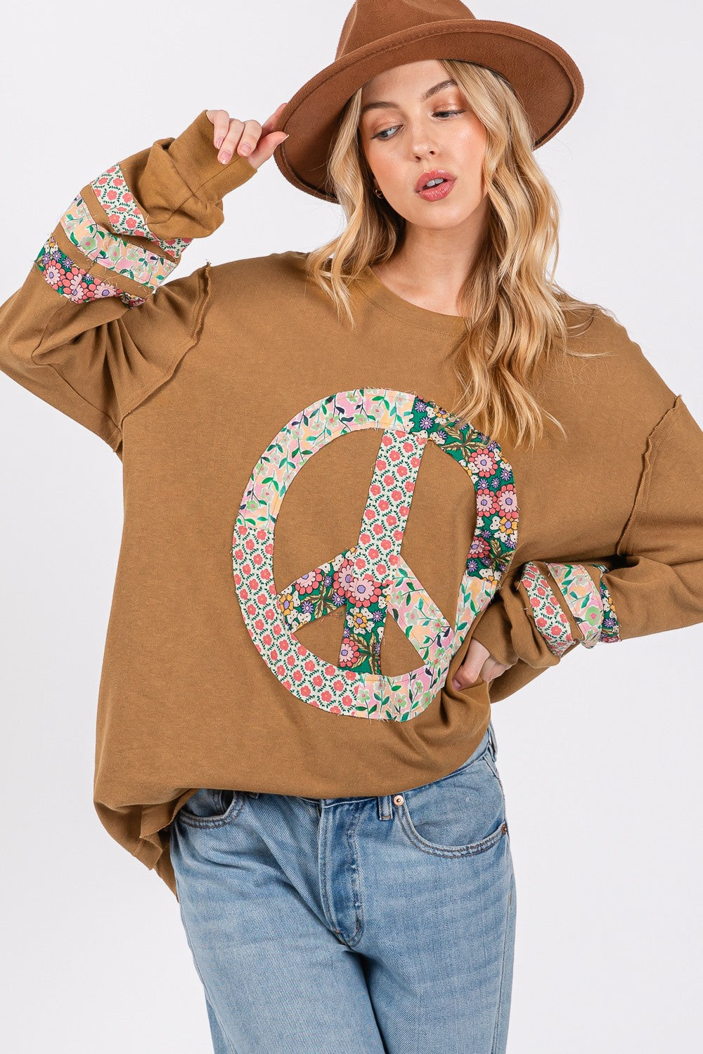 Women's Peace Applique Patch Long Sleeve Top