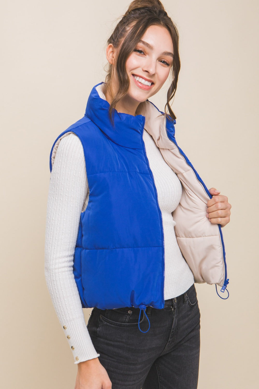 Women's Cropped Lined Reversible Vest