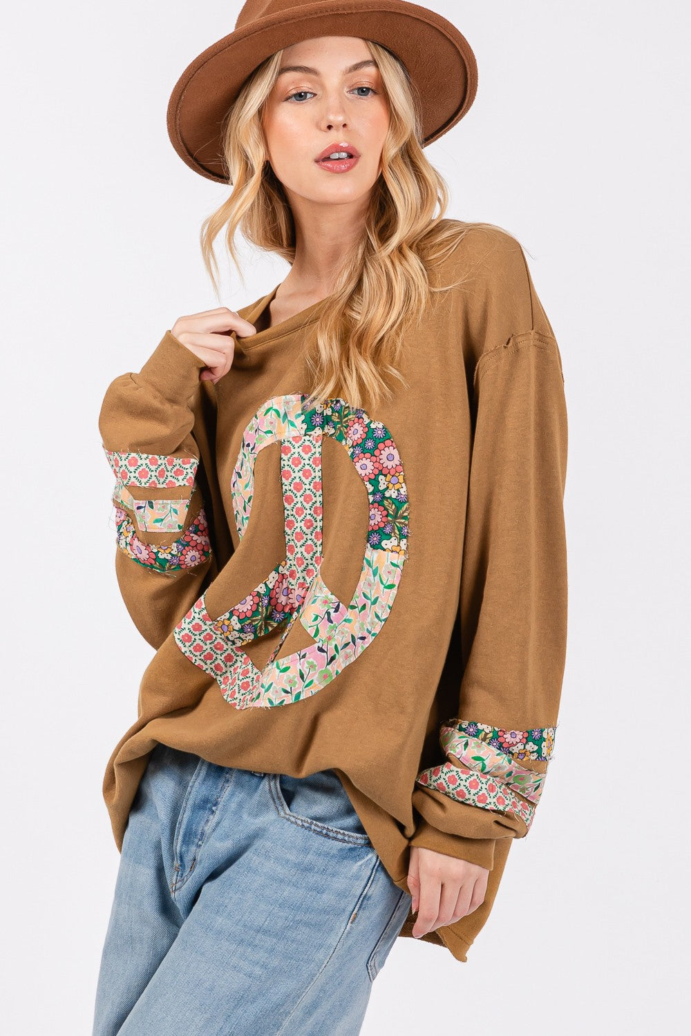 Women's Peace Applique Patch Long Sleeve Top