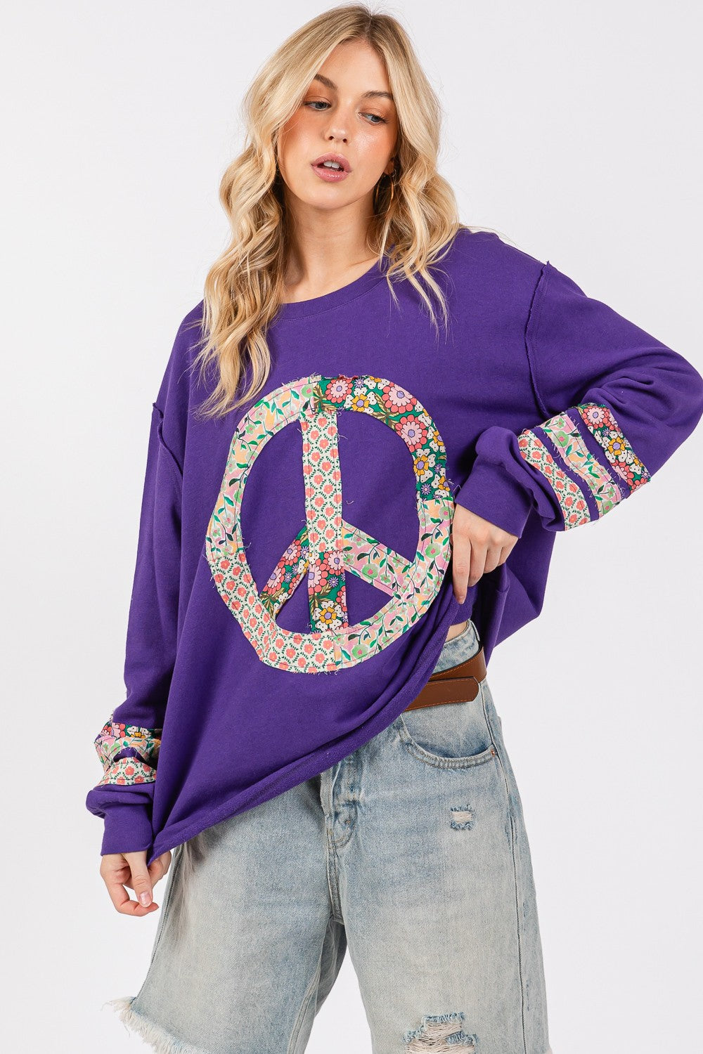 Women's Peace Applique Patch Long Sleeve Top