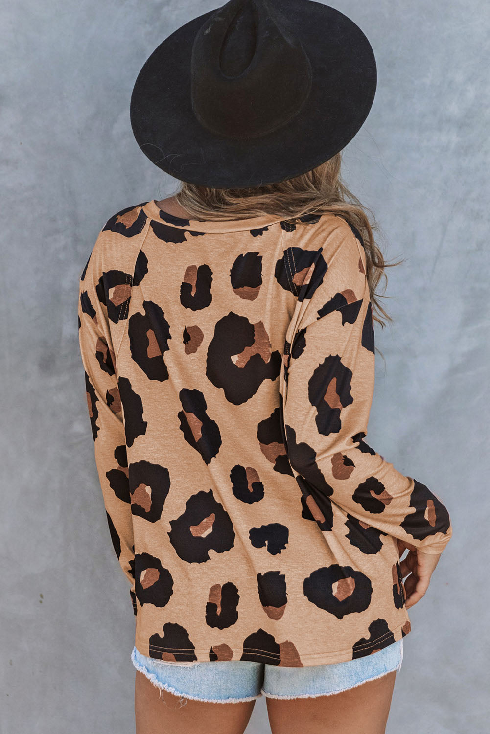 Women's Leopard Print Long Sleeve Loose Top