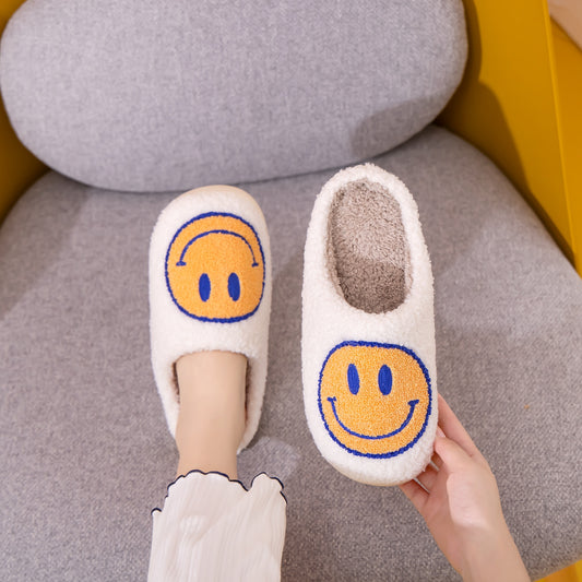 Women's White Melody Smiley Face Slippers