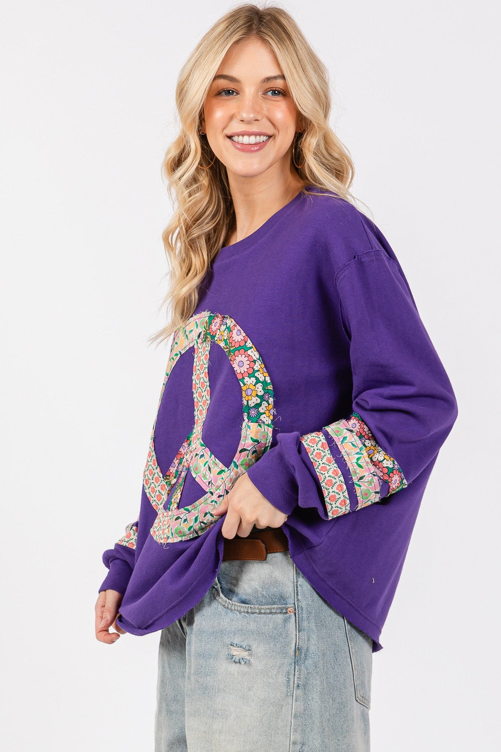 Women's Peace Applique Patch Long Sleeve Top