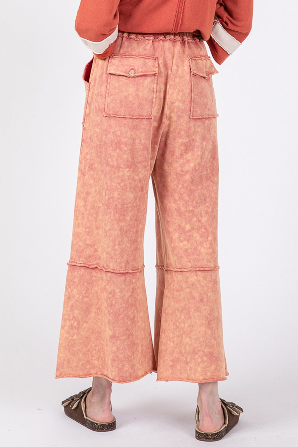 Women's Mineral Washed Terry Wide Leg Pants in Raspberry