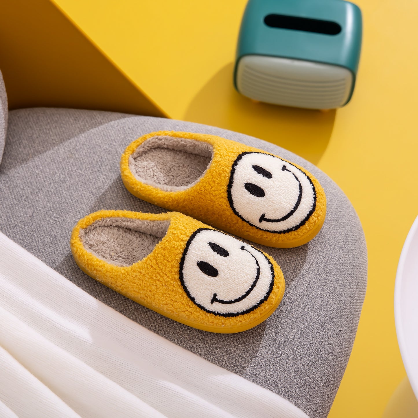 Women's Yellow Melody Smiley Face Slippers