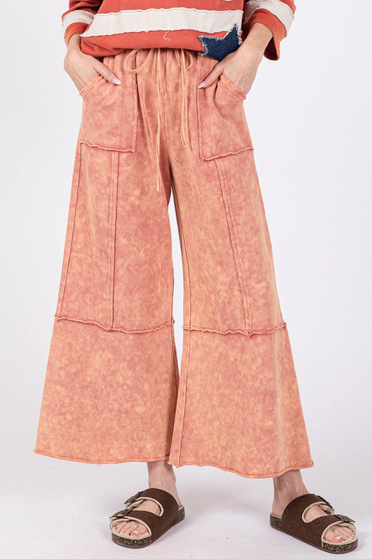 Women's Mineral Washed Terry Wide Leg Pants in Raspberry