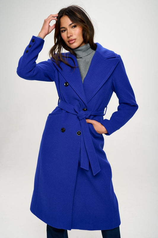 Women's Double-Breasted 100% Vegan Wool Longline Coat