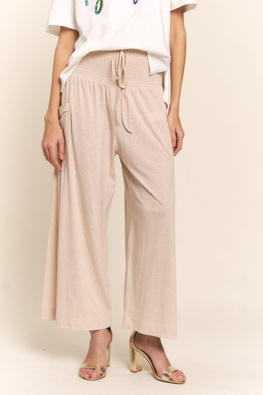 Women's Smocked Waist Boho Wide Leg Pants with Pockets