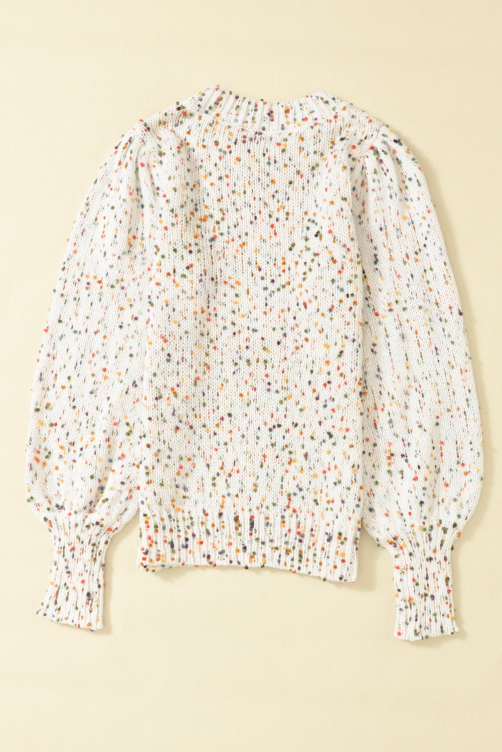 Women's Beige Colorful Confetti Dots Cable Knit Crew Neck Sweater