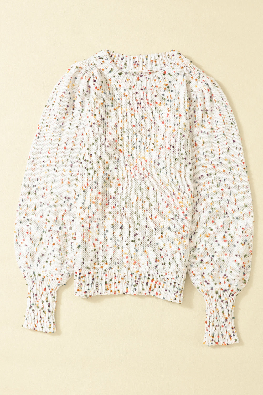 Women's Beige Colorful Confetti Dots Cable Knit Crew Neck Sweater