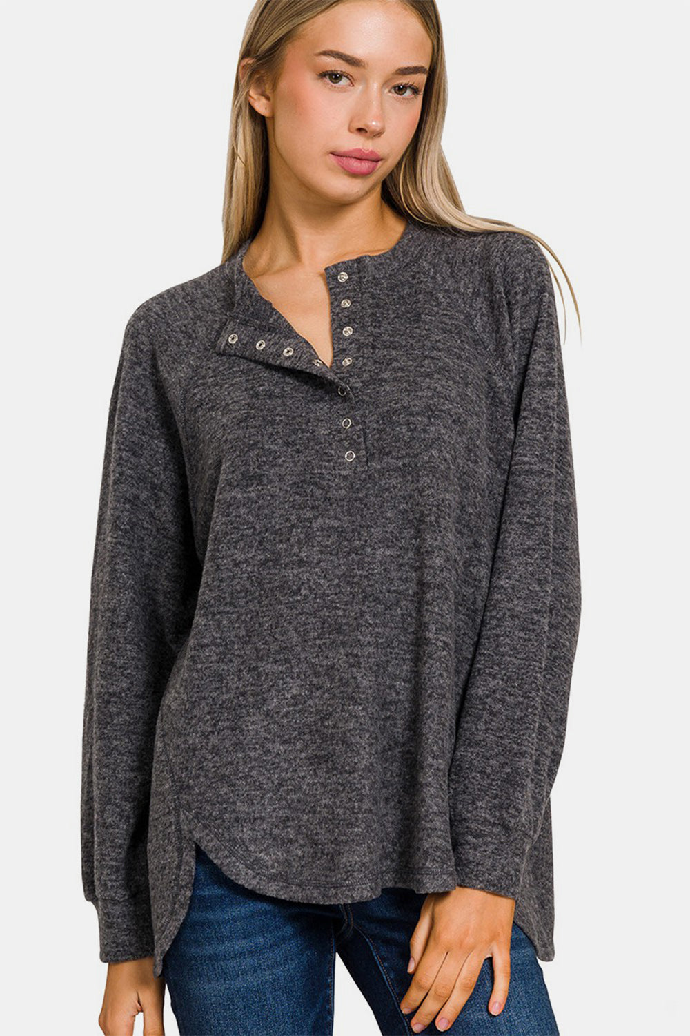 Women's Brushed Melange Hacci High-Low Sweater