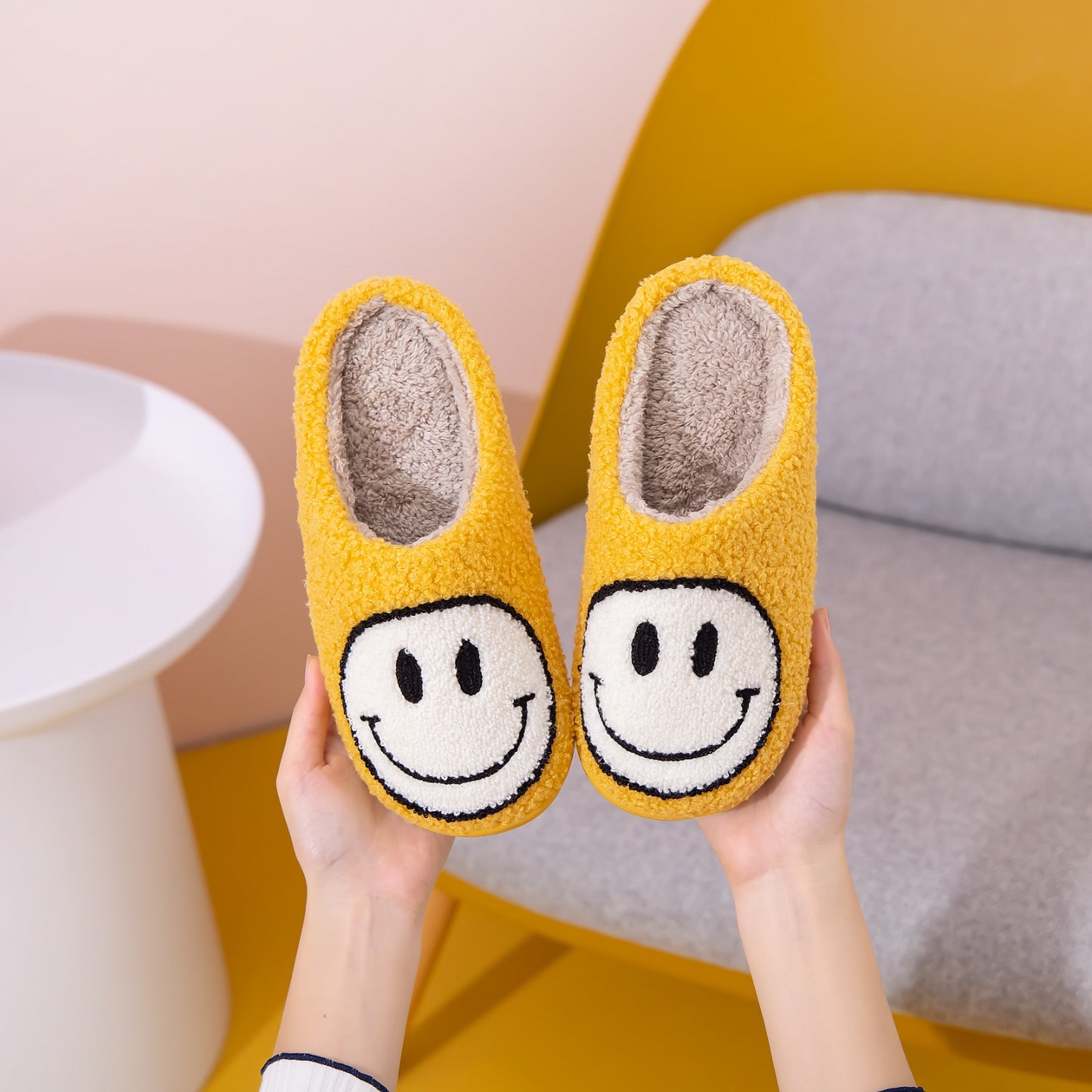 Women's Yellow Melody Smiley Face Slippers