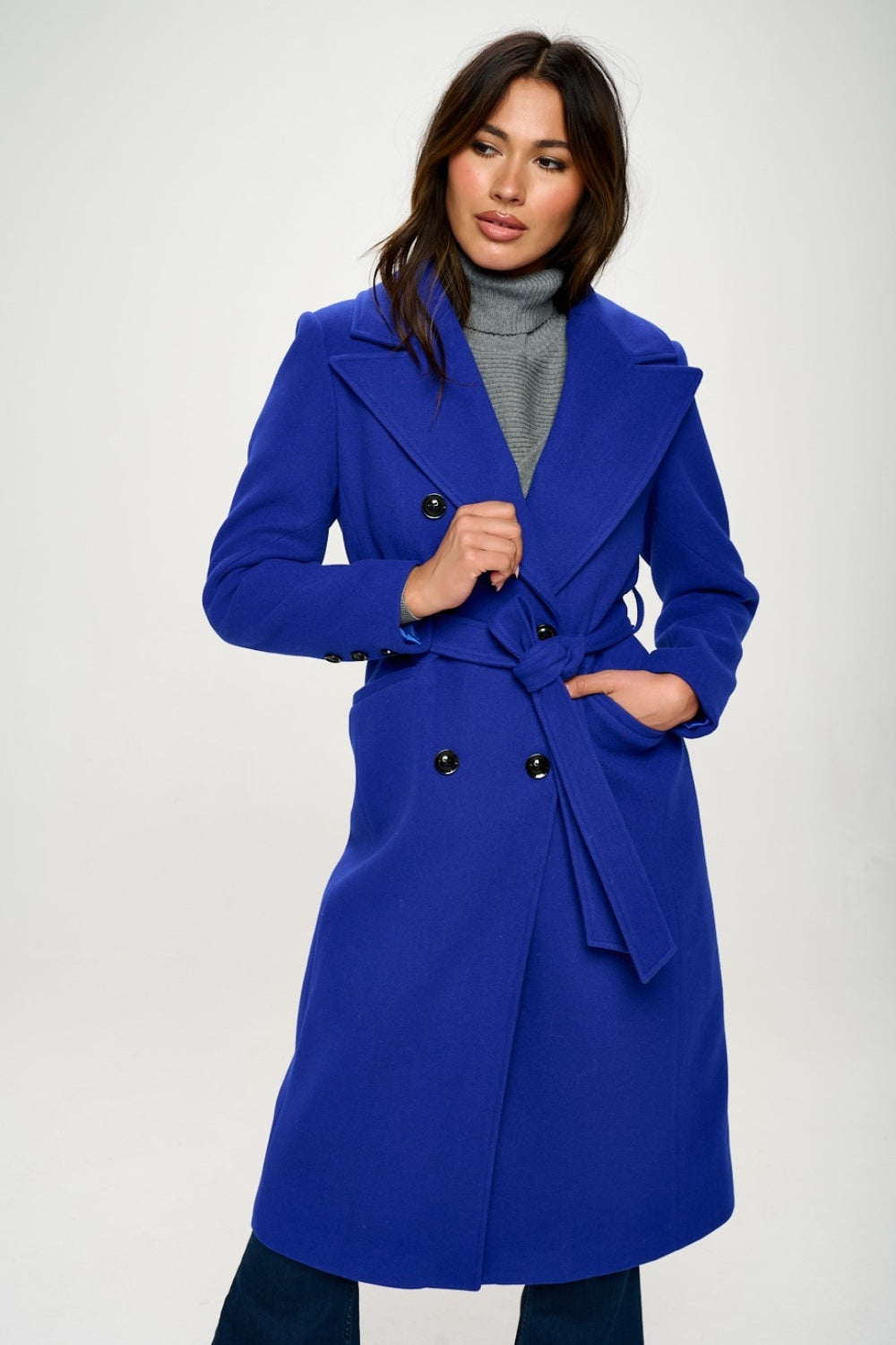 Women's Double-Breasted 100% Vegan Wool Longline Coat