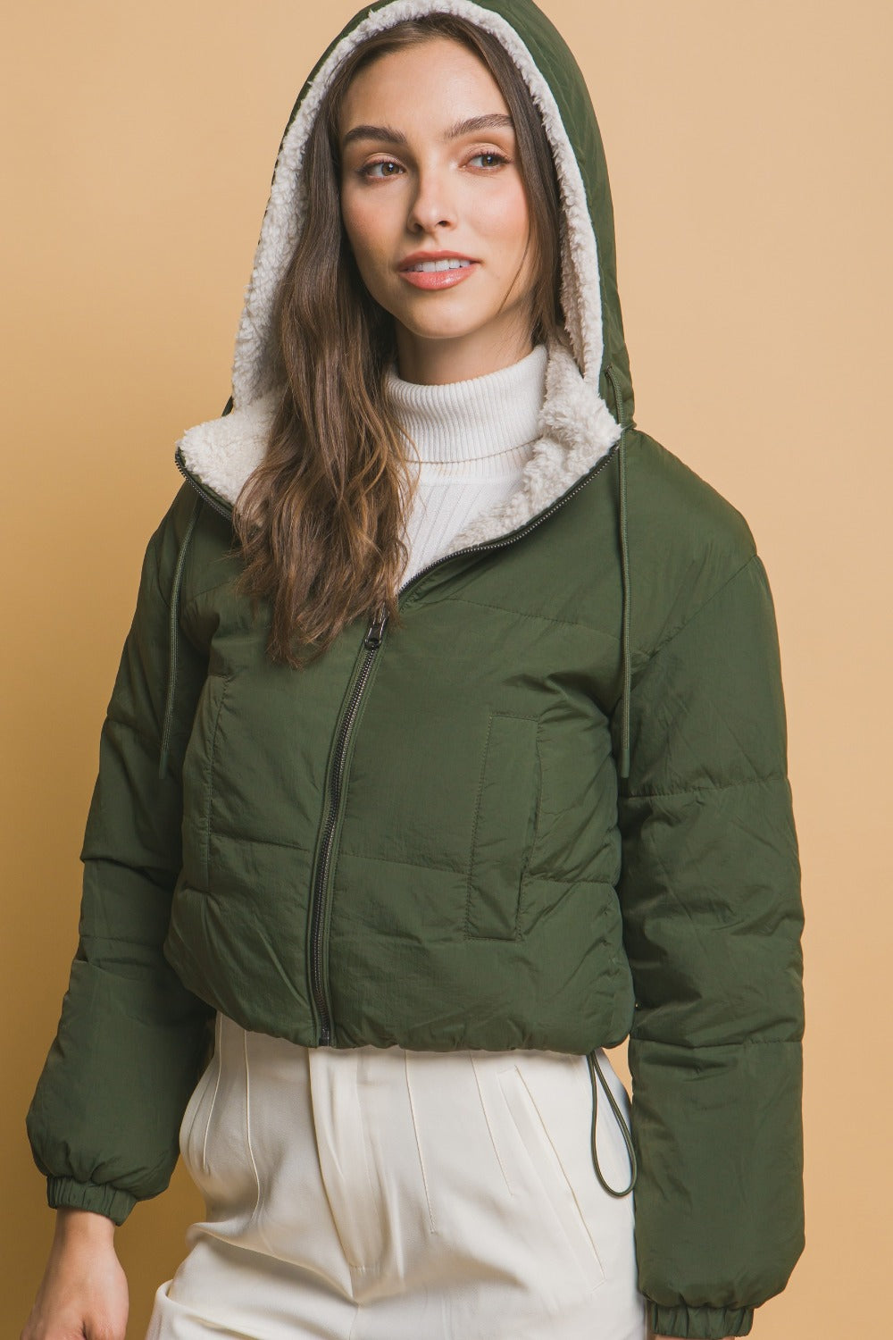 Women's Cropped Hooded Reversible Jacket