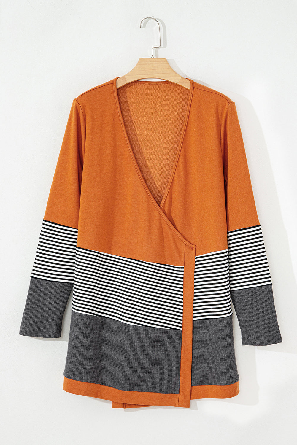 Women's Orange Colorblock Striped Patchwork Open Cardigan