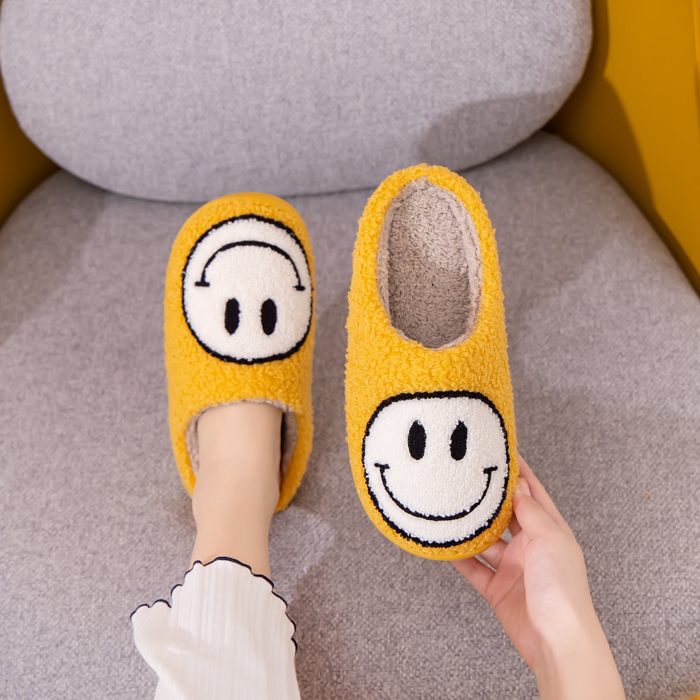 Women's Yellow Melody Smiley Face Slippers