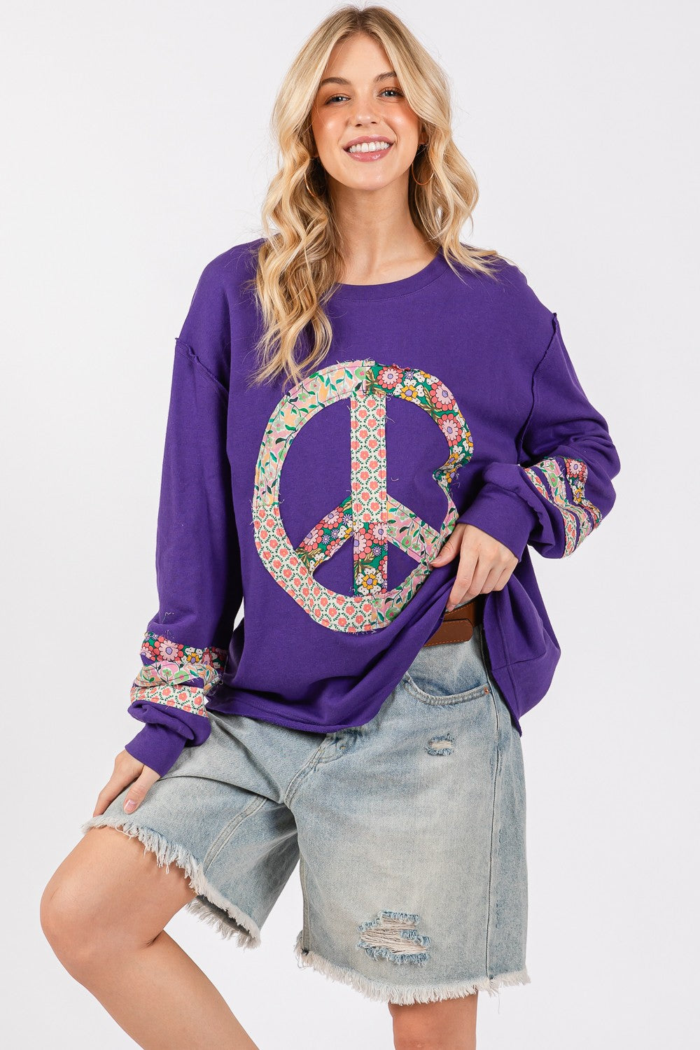 Women's Peace Applique Patch Long Sleeve Top