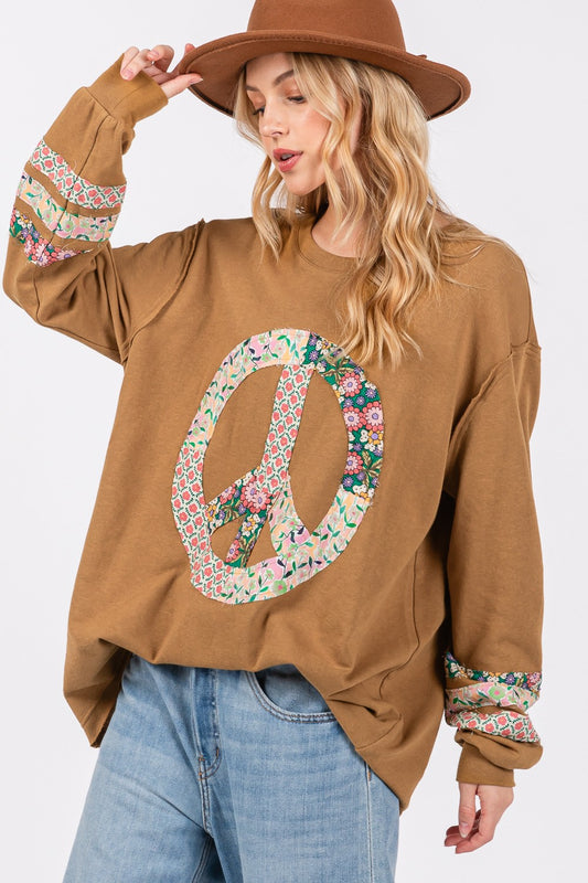 Women's Peace Applique Patch Long Sleeve Top