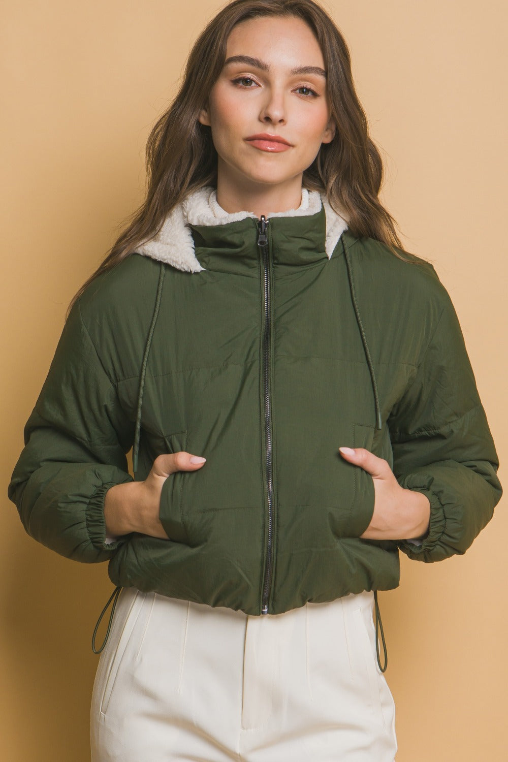 Women's Cropped Hooded Reversible Jacket