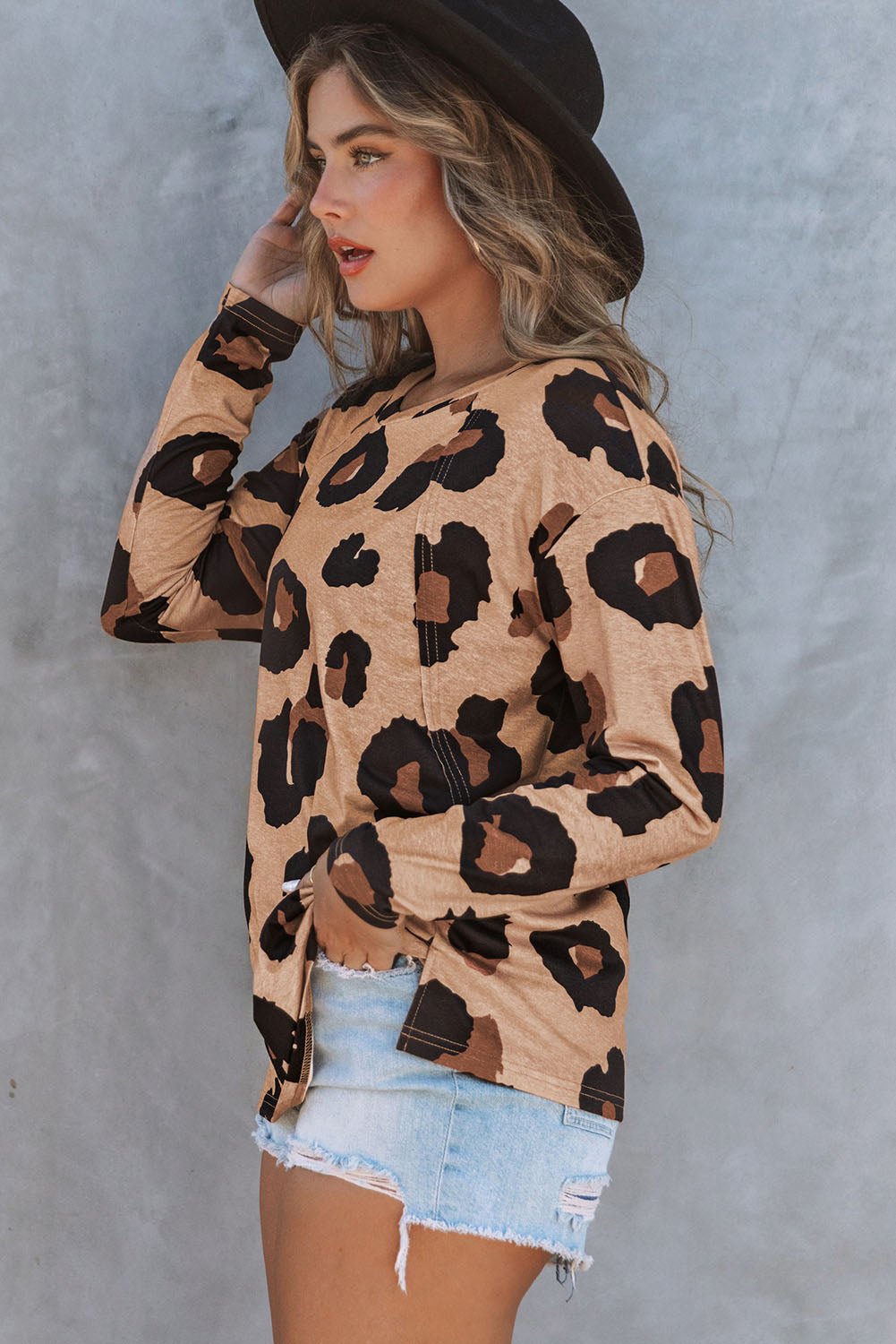 Women's Leopard Print Long Sleeve Loose Top