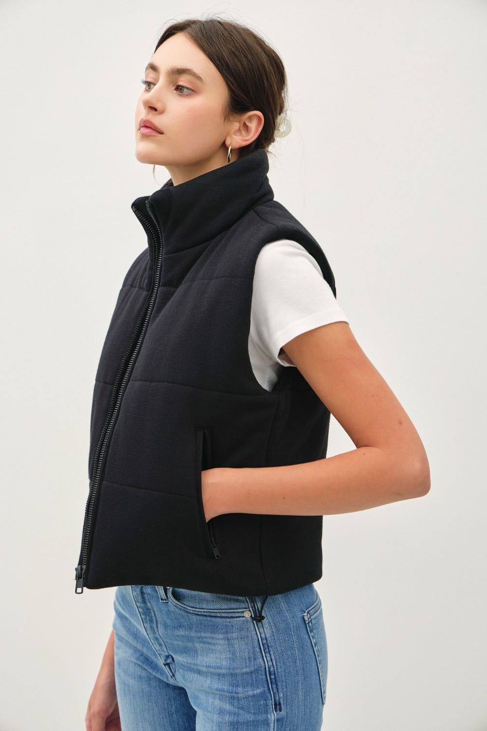 Women's Turtleneck Sleeveless Puffer Vest with Pockets