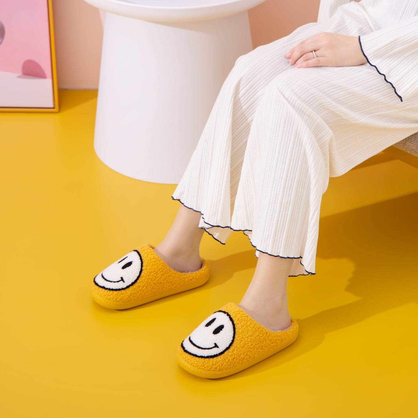 Women's Yellow Melody Smiley Face Slippers