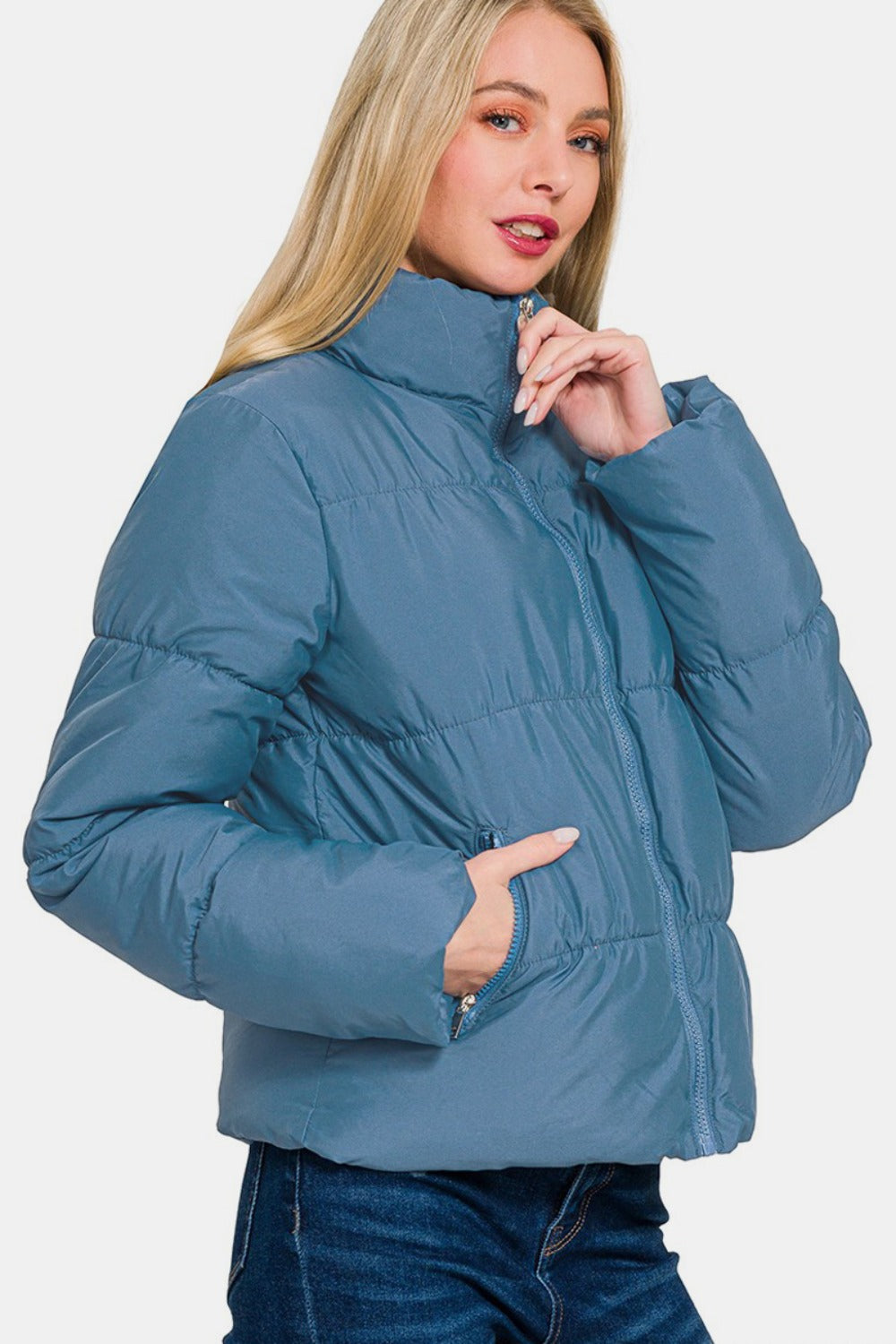 Women's Turtleneck Puffer Jacket with Pockets