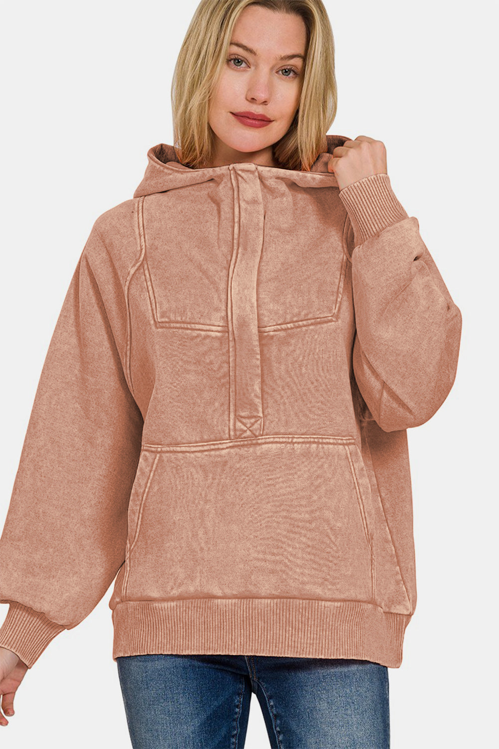 Women's Acid Wash Fleece Kangaroo Hoodie